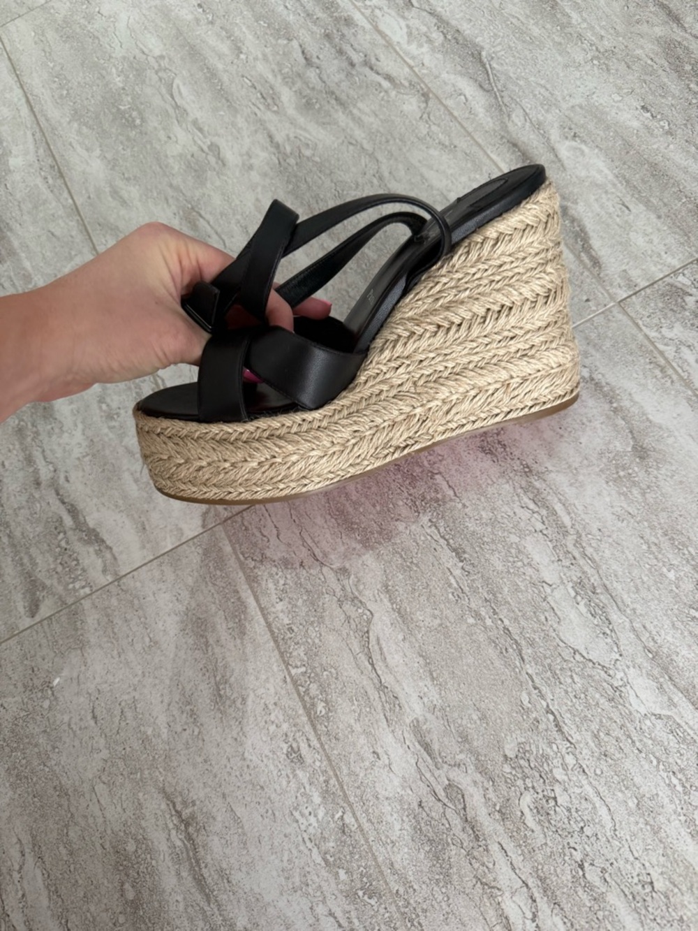 Christian Louboutin Black Leather Espadrille Wedge Sandals - Picture 10 of 13
